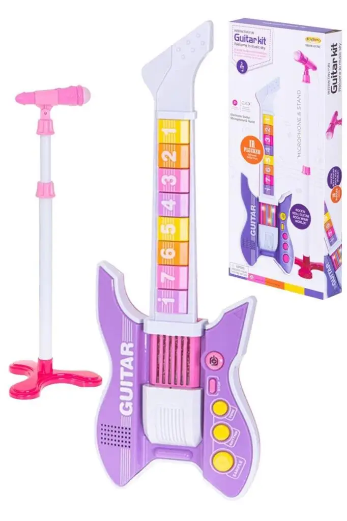 Rennes RG-035PK Mikrofonlu Tuşlu Çocuk Elektro Oyuncak Gitar (Mikrofon Standı ve Askı Dahil)