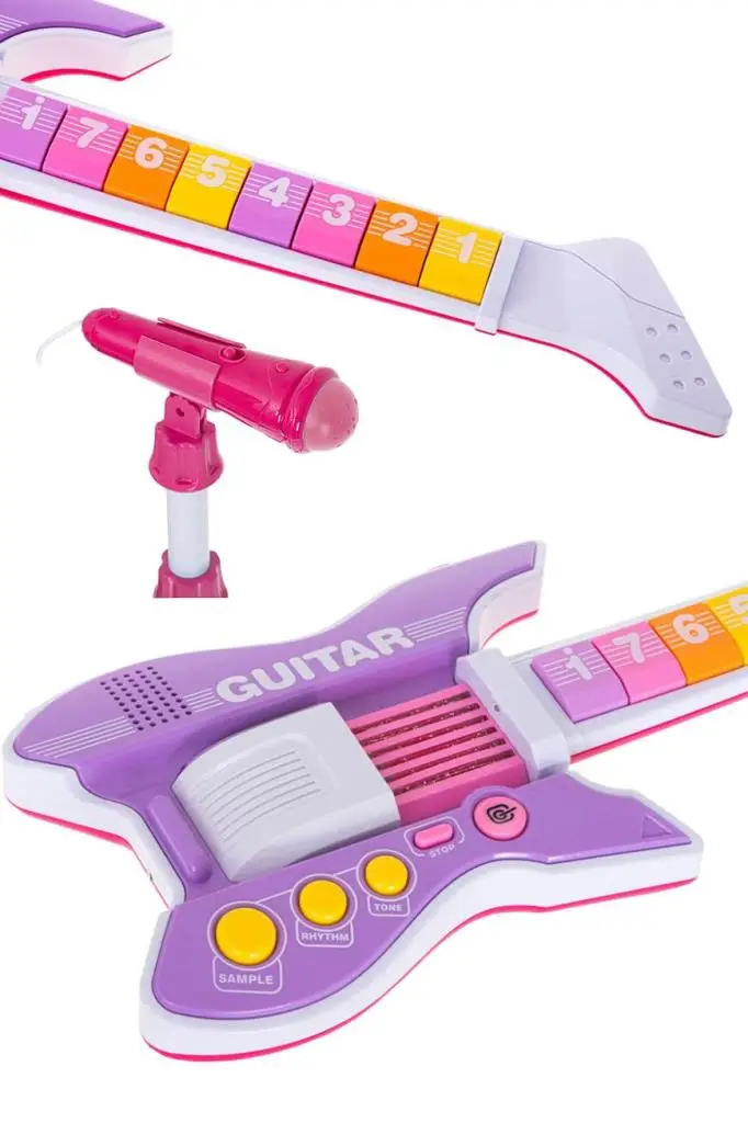 Rennes RG-035PK Mikrofonlu Tuşlu Çocuk Elektro Oyuncak Gitar (Mikrofon Standı ve Askı Dahil)