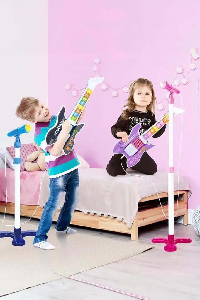 Rennes RG-035PK Mikrofonlu Tuşlu Çocuk Elektro Oyuncak Gitar (Mikrofon Standı ve Askı Dahil)