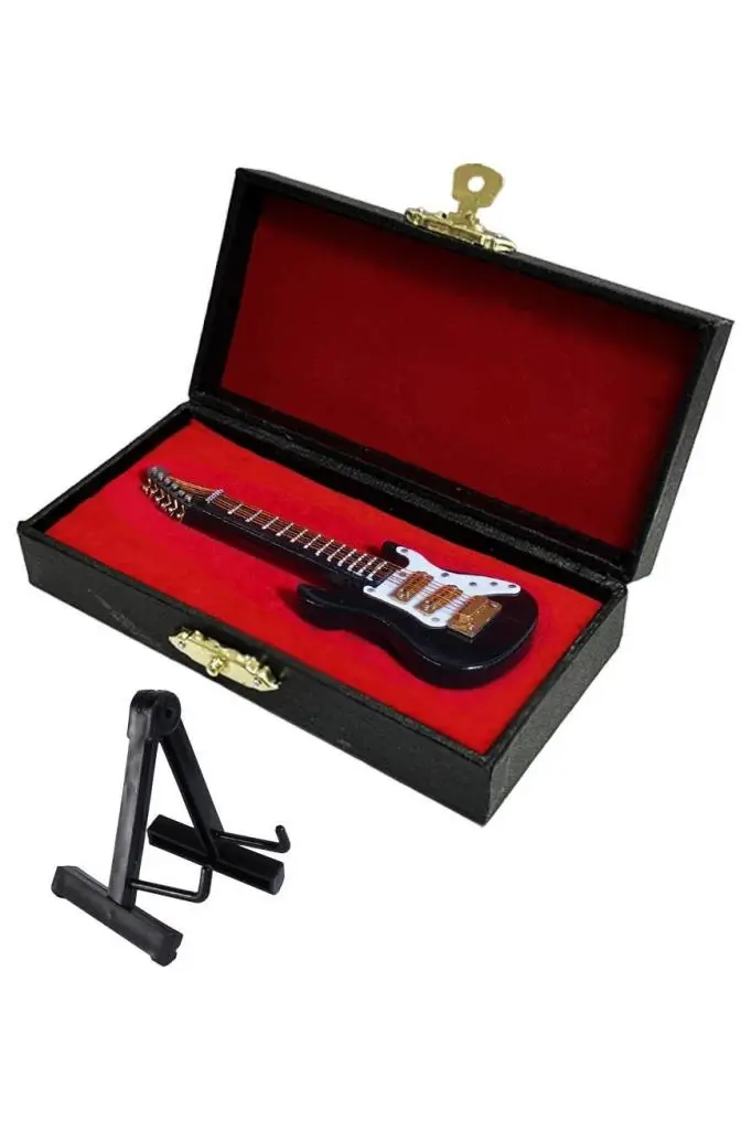 Rennes RGV-G11YN Elektro Gitar Tasarımlı Mini Masa Süsü Hediyelik Eşya Siyah (11x4cm)