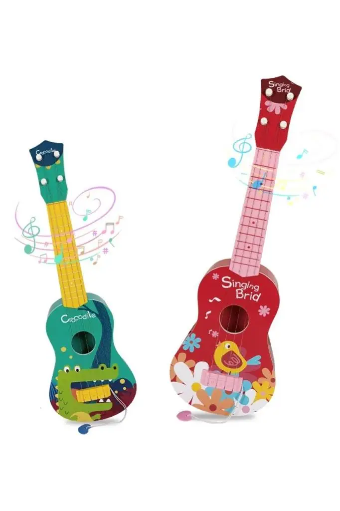 Rennes RKU-06RD Plastik Kırmızı Kuş Desenli Çocuk Oyuncak Ukulele