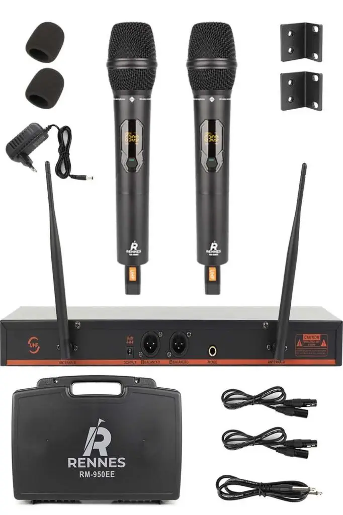 Rennes RM-950EE UHF Ciftli EL Telsiz Kablosuz Mikrofon Seti