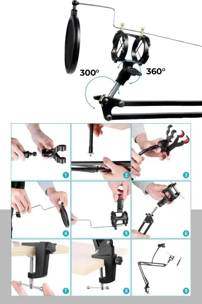 Set-01 - Trust 20378 İçin Mikrofon Standı + Pop Filtre Shock Mount Set