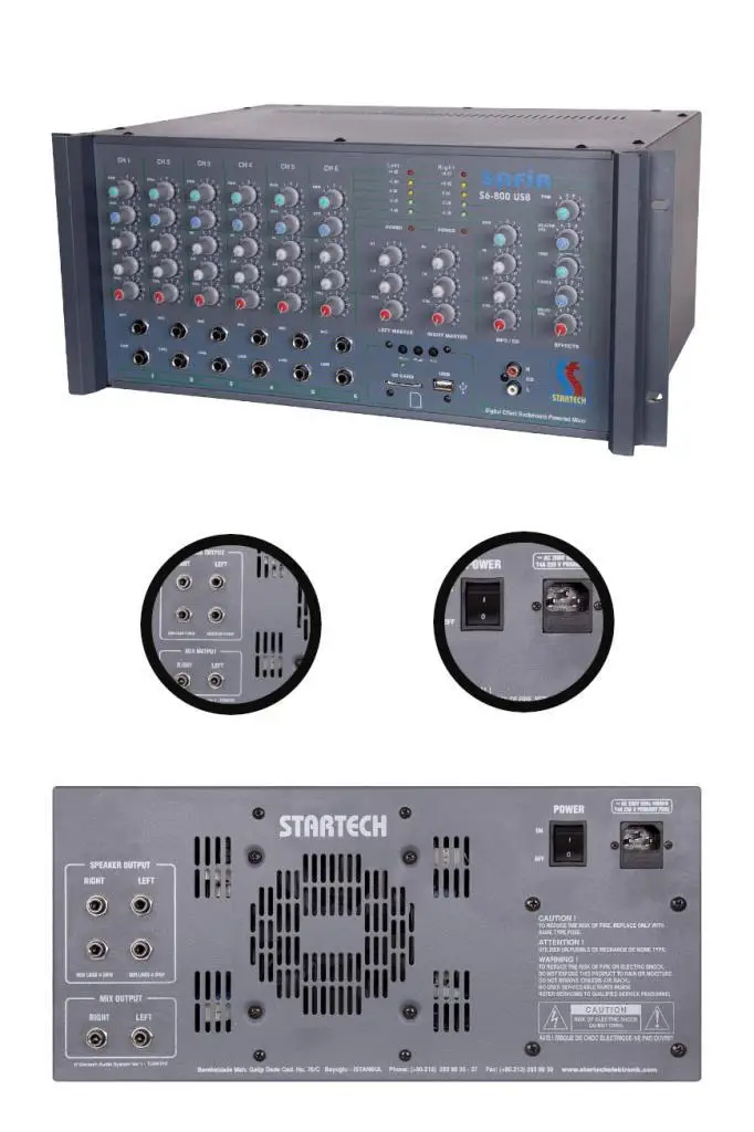 Startech Safir S6-800 USB 2x400W 6 Kanal Stereo Cami Anfisi Power Mixer