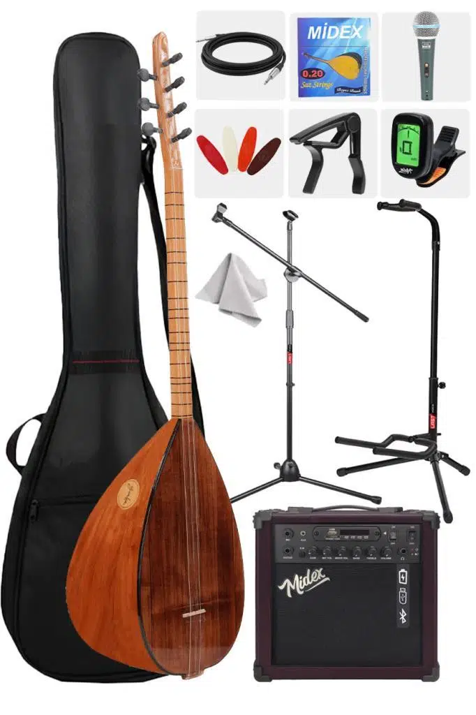 Yonka B-141K-AMP Amfili Kısa Sap Karaağaç Kaliteli Saz Bağlama Seti