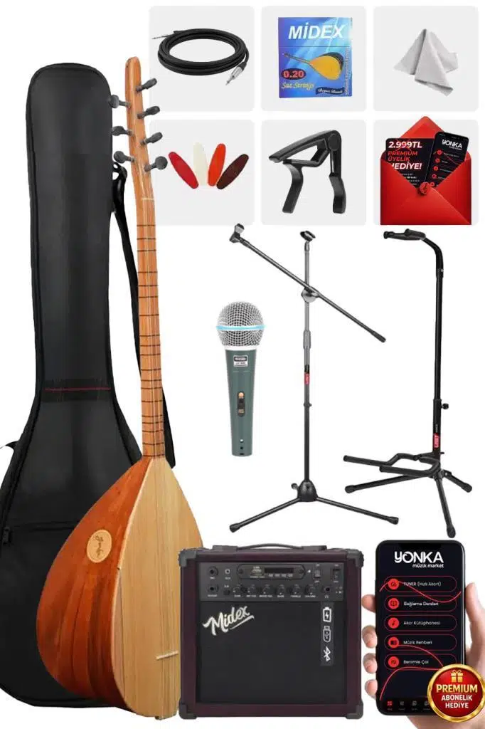 Yonka B-142K-AMP Amfili Kısa Sap Çınar Ağacı Kaliteli Saz Bağlama Seti