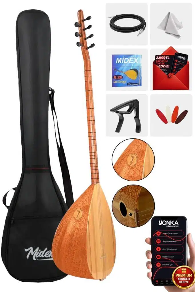 Yonka B-142U Uzun Sap Çınar Ağacı Gövde Kaliteli Gürgen Sap Saz Bağlama Seti
