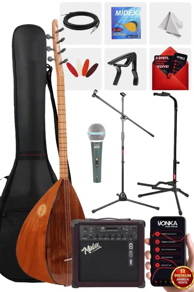 Yonka B-143K-AMP Amfili Kısa Sap Dut Ağacı Kaliteli Saz Bağlama Seti