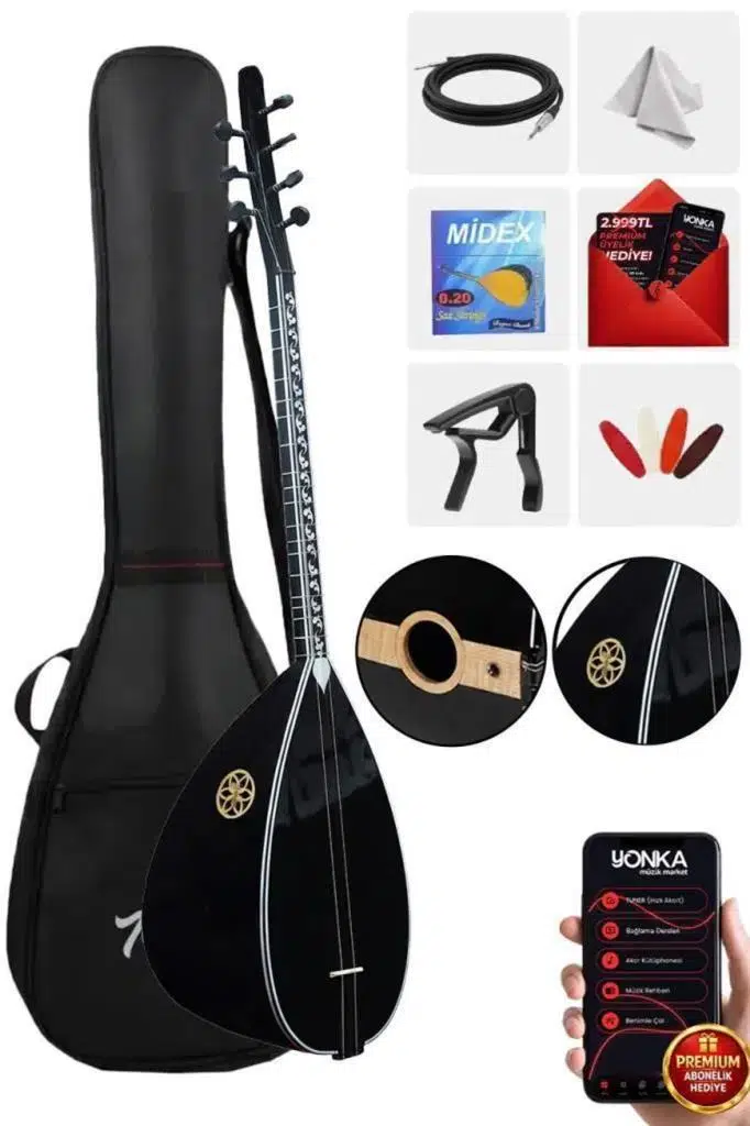 Yonka B-145K Kısa Sap Ceviz Ağacı Siyah İnci Kaliteli Gürgen Sap Saz Bağlama Seti