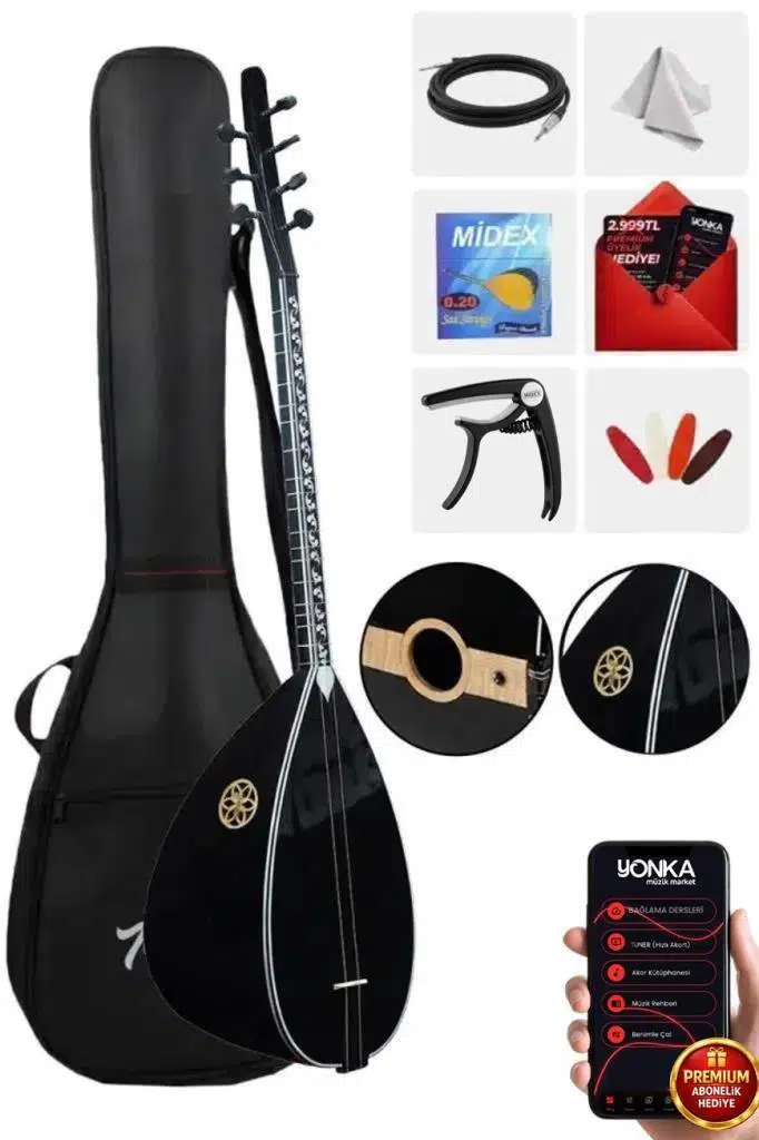 Yonka B-145K Kısa Sap Ceviz Ağacı Siyah İnci Kaliteli Gürgen Sap Saz Bağlama Seti