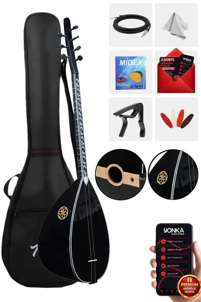 Yonka B-145K Kısa Sap Ceviz Ağacı Siyah Kaliteli Gürgen Sap Saz Bağlama Seti
