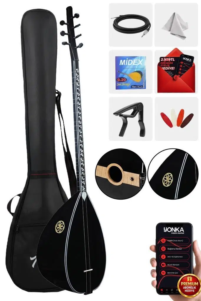 Yonka B-145U Uzun Sap Ceviz Ağacı Siyah Kaliteli Gürgen Sap Saz Bağlama Seti