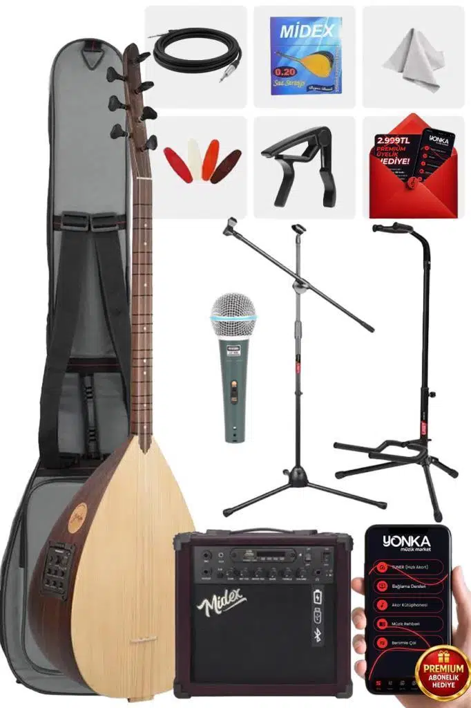 Yonka B-241K-AMP Amfili Kısa Sap Ceviz Ağacı Yüksek Kaliteli Saz Bağlama Seti